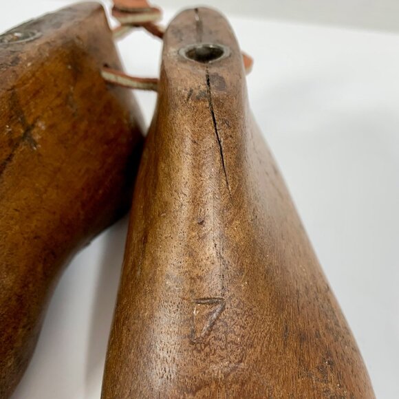 VTG Antique Toddler Wooden Shoe Last Pair, Leather Laces Metal Plates #4 - Picture 10 of 14